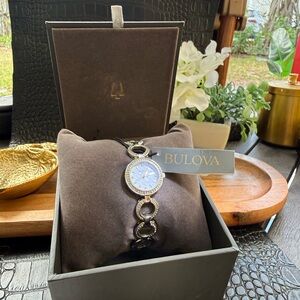 Bulova Women's Silver and Black Link Watch